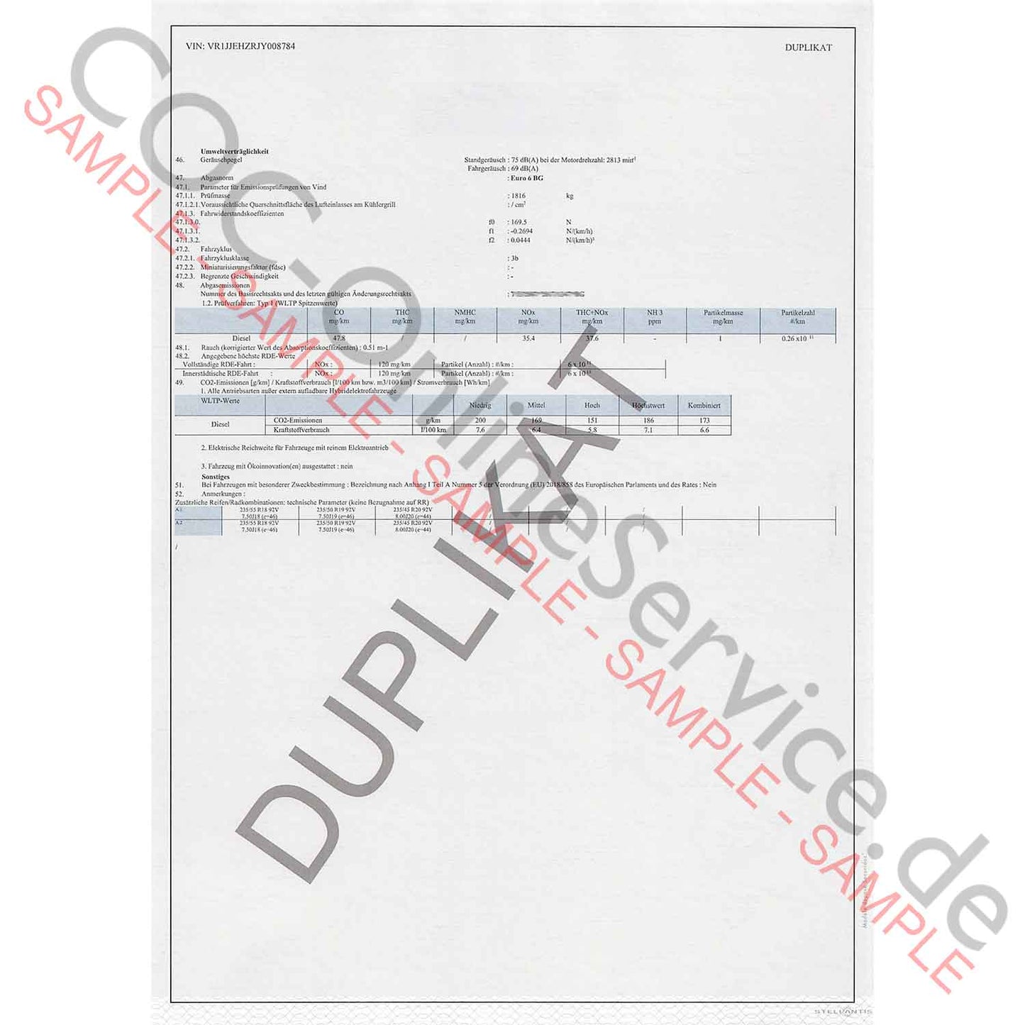 COC-papieren voor DS Automobiles (certificaat van overeenstemming)