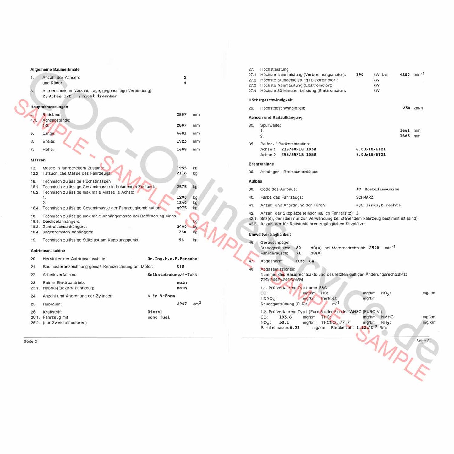 COC-documenten voor Porsche (Certificaat van Overeenstemming)