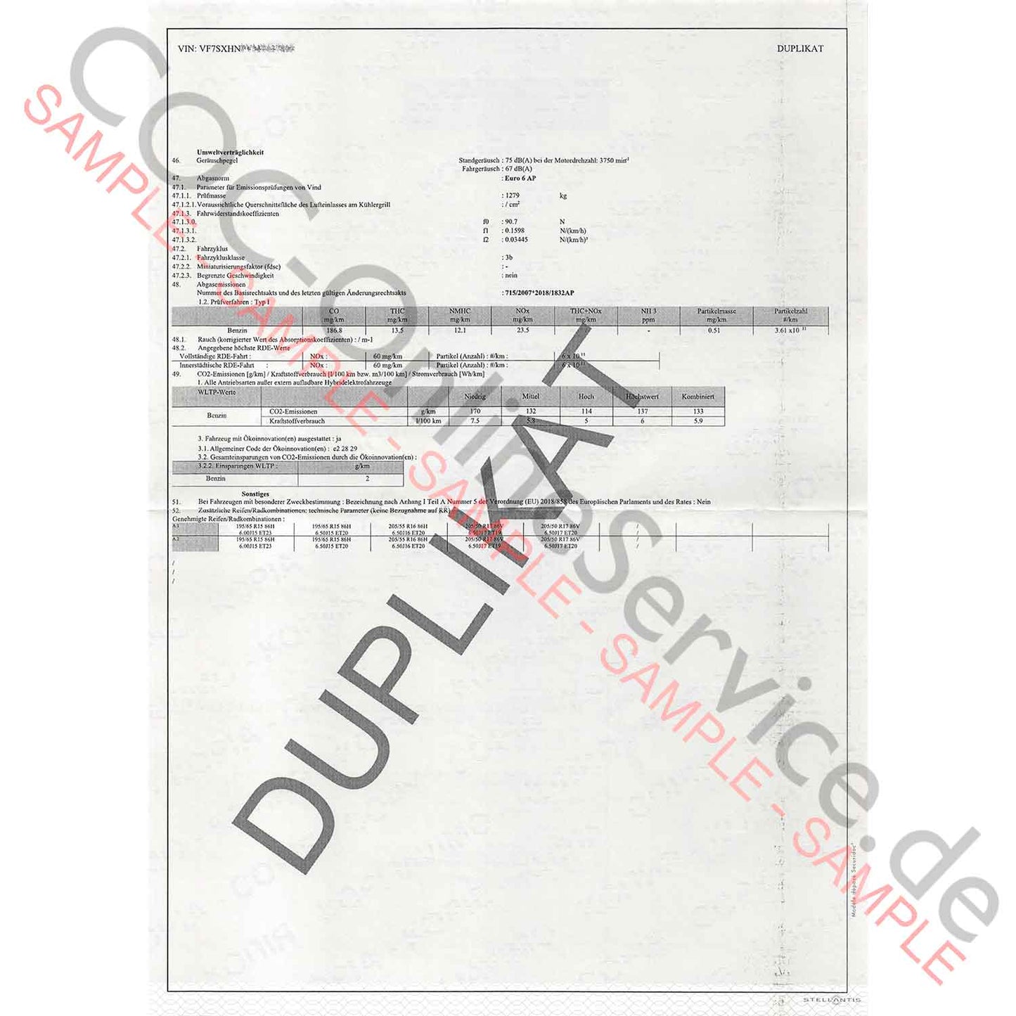 COC Papiere für Citroën (Certificate of Conformity)